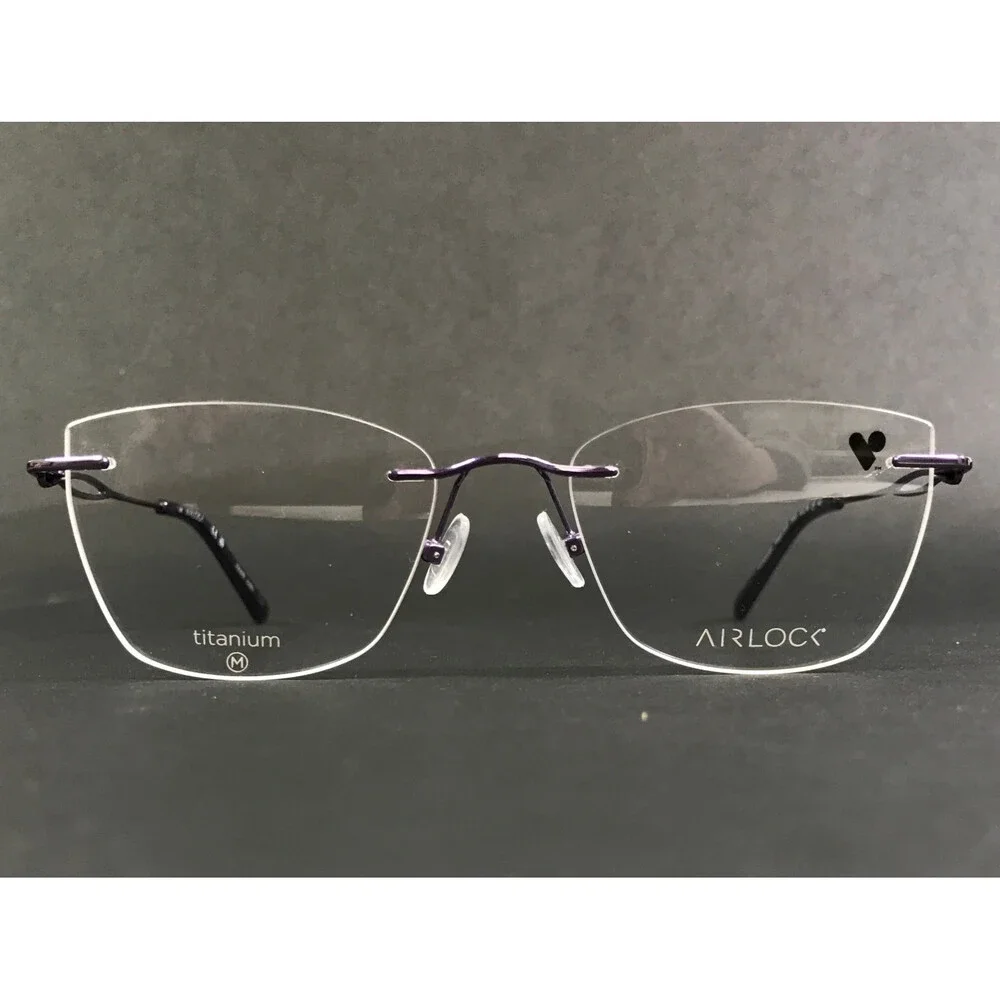 Airlock Eyeglasses Frames Skye 202 502 Purple Rimless Cat Eye Titanium 52-18-140